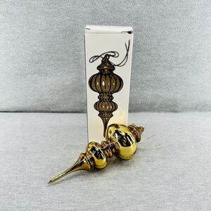 DEPARTMENT 56 - Amber Brown Mercury Glass Double Finial Ornament W1